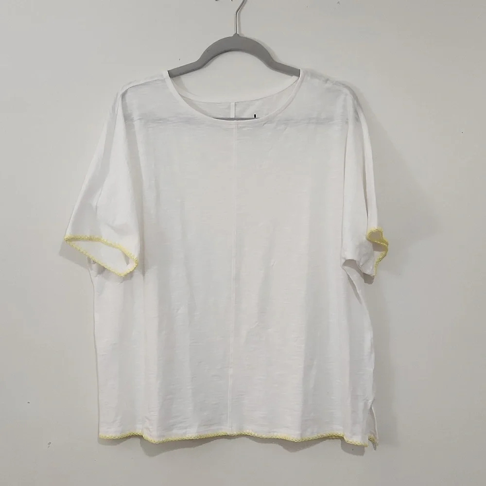 Jason Wu Tee Shirt Embroidered Hem Yellow White Medium - Picture 2 of 5